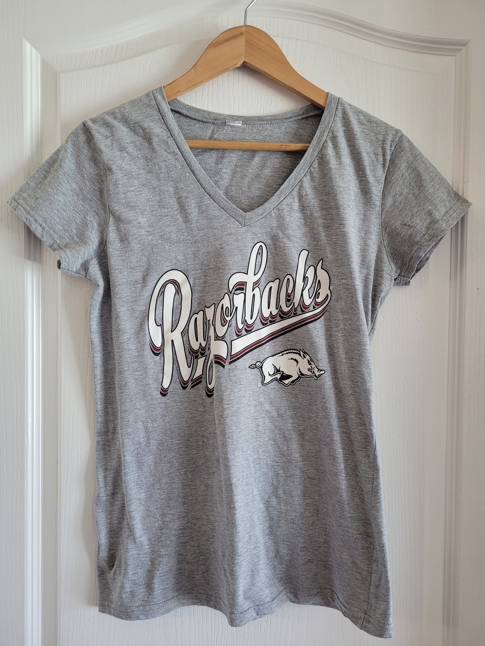Gray Arkansas Razorbacks V-Neck Graphic Tee